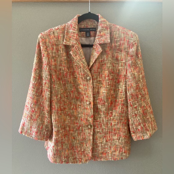 Josephine Chaus Jackets & Blazers - Josephine Chaus Women's Red, Green and Cream Tweed Blazer - Size 14